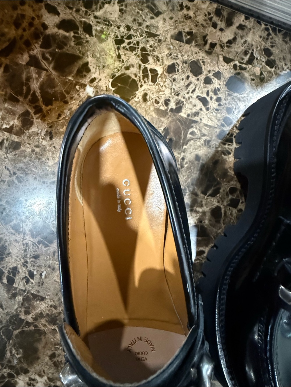 Gucci Women’s Black Leather Loafers, Silver Double G Chain, Near-NEW Condition - Picture 6 of 11